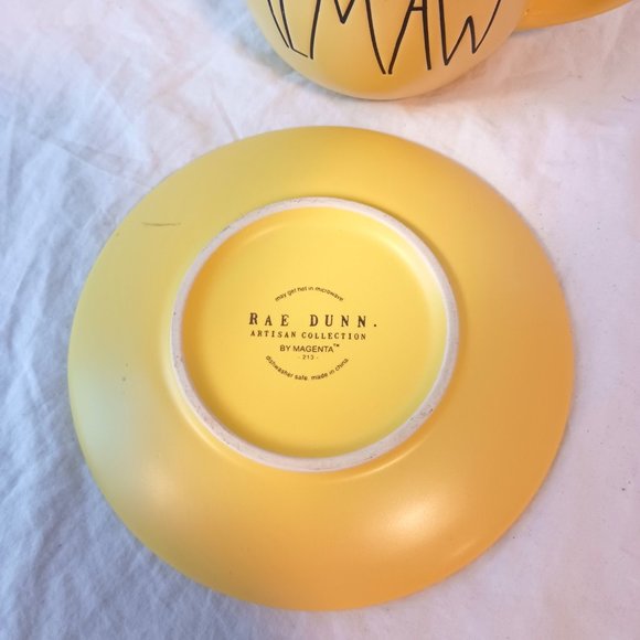 Rae Dunn Memaw Grandma Sunny Yellow Tea Coffee Mug Black Writing Cup and Saucer - Picture 9 of 12